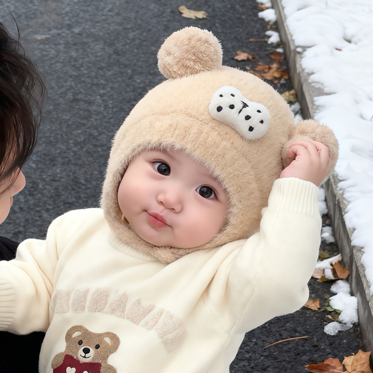 婴儿帽子冬天毛线帽男女宝宝小月龄加厚保暖针织护耳帽防风帽可爱详情5