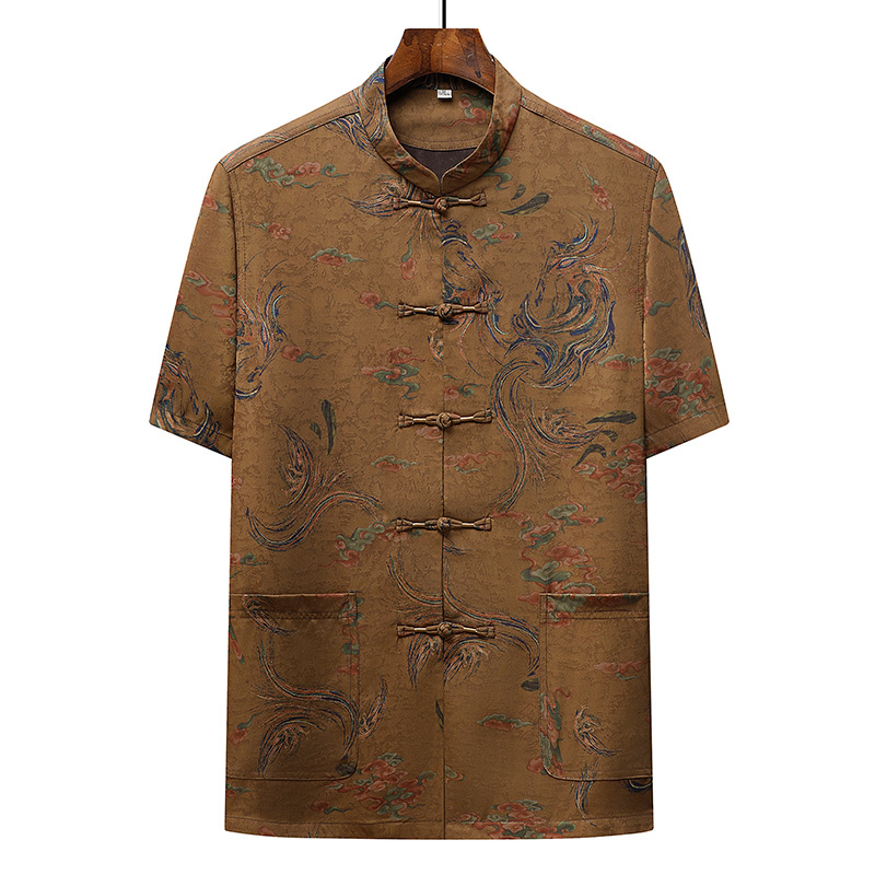 Guizao mulberry seda tang traje de hombre de mediana edad manga corta casual nuevo estilo chino chinese style chancellor hansuit daddy top Specification image