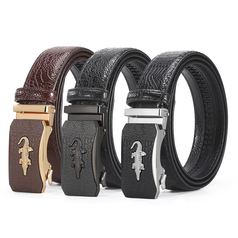 New Men's Alloy Automatic Buckle Belt Wholesale Business Fashion Young High-End Cowhide Crocodile Belt
