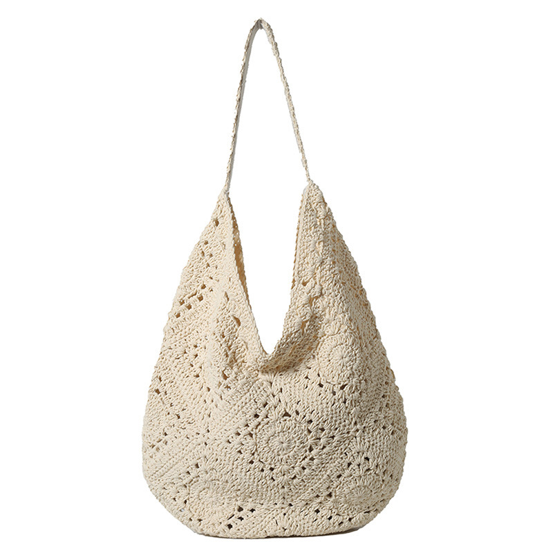 Handmade crochet cotton thread grandmother pattern hollowed-out flower woven women's bag, Laizhou straw weaving factory vacation beach single-shoulder bag Item Picture