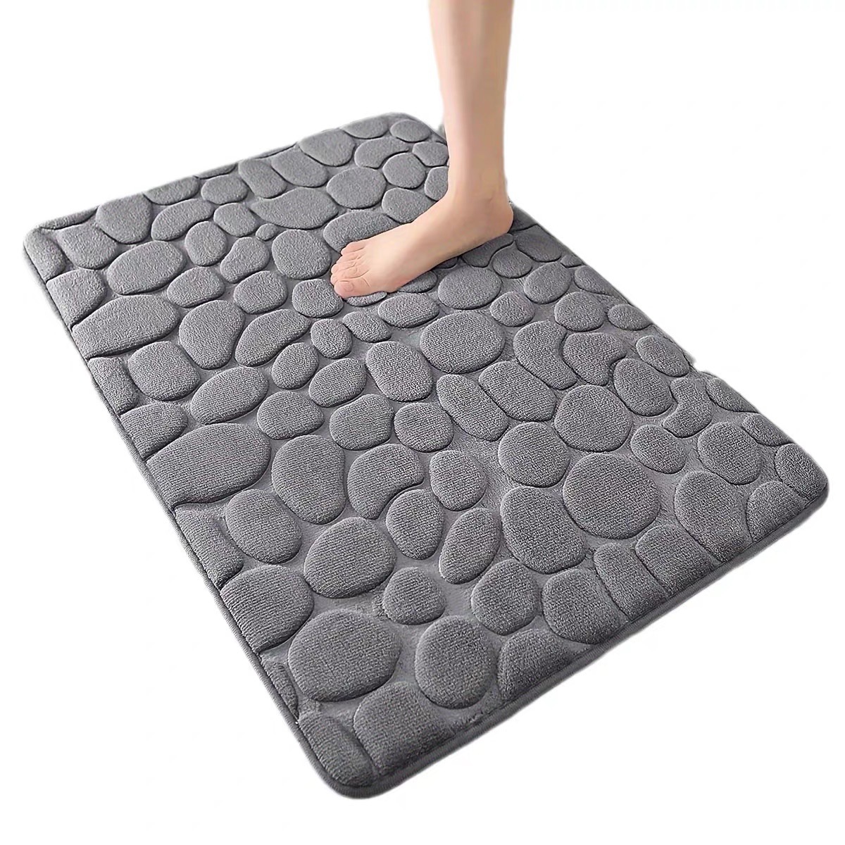 Cross Border Spot Flannel Absorbent Non-Slip Bathroom Entry Three-Dimensional Stone Goose Soft Stone Embossed Carpet Mat Set Item Picture