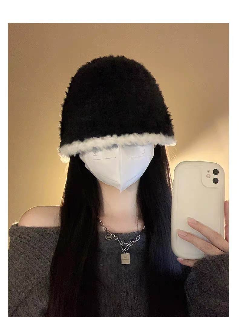 秋冬季渔夫女百搭毛绒盆帽素颜大头围水桶保暖显脸小遮脸针织帽子详情10