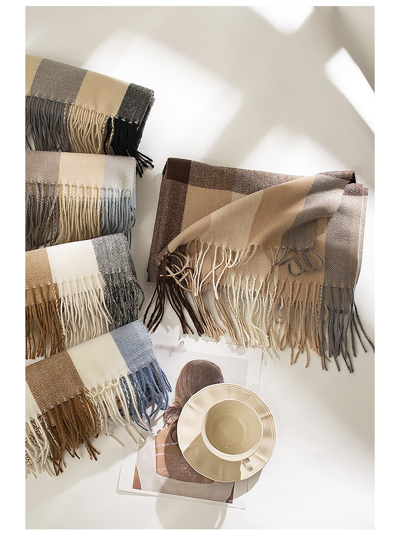 英伦风格子围巾女冬季氛围感亚马逊仿羊绒流苏披肩保暖围脖批发详情8