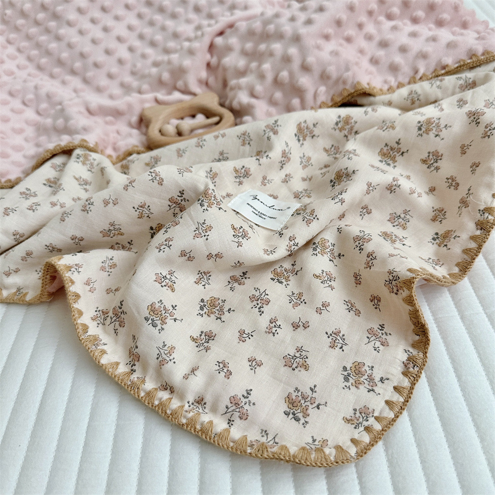All-cotton gauze children's bean skin-friendly blanket, baby stroller small blanket, all-season thin blanket, shell hook edge details Picture