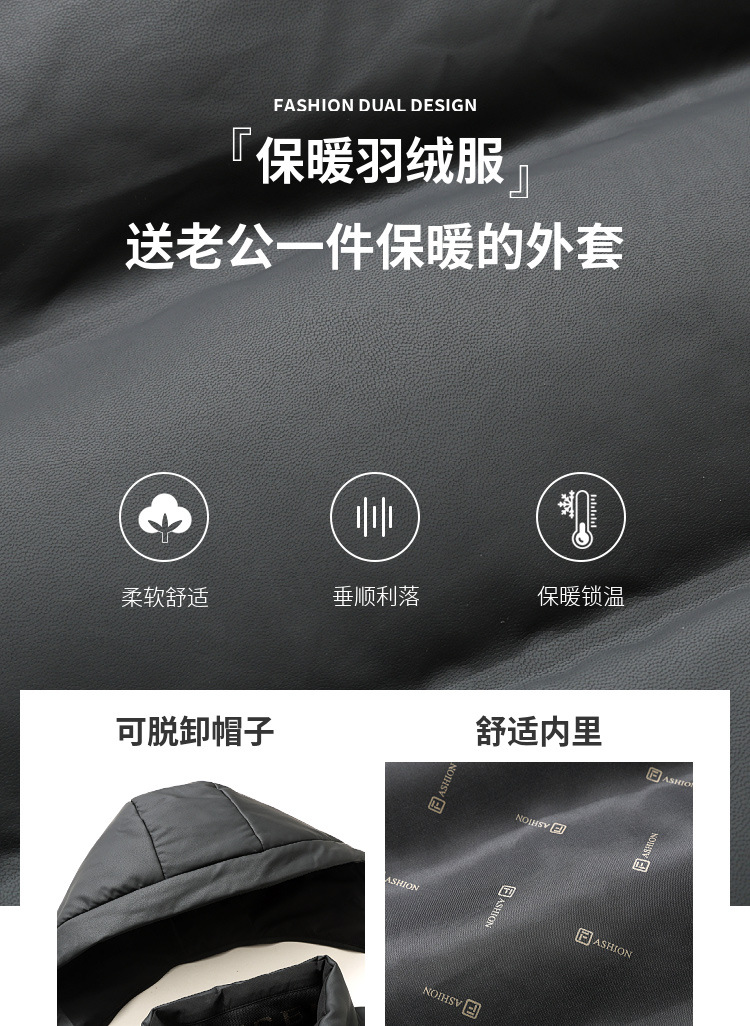 Thick down jackets for middle-aged men in winter, hooded warm leather jackets, windproof and cold-proof winter leather jackets for men pic 2