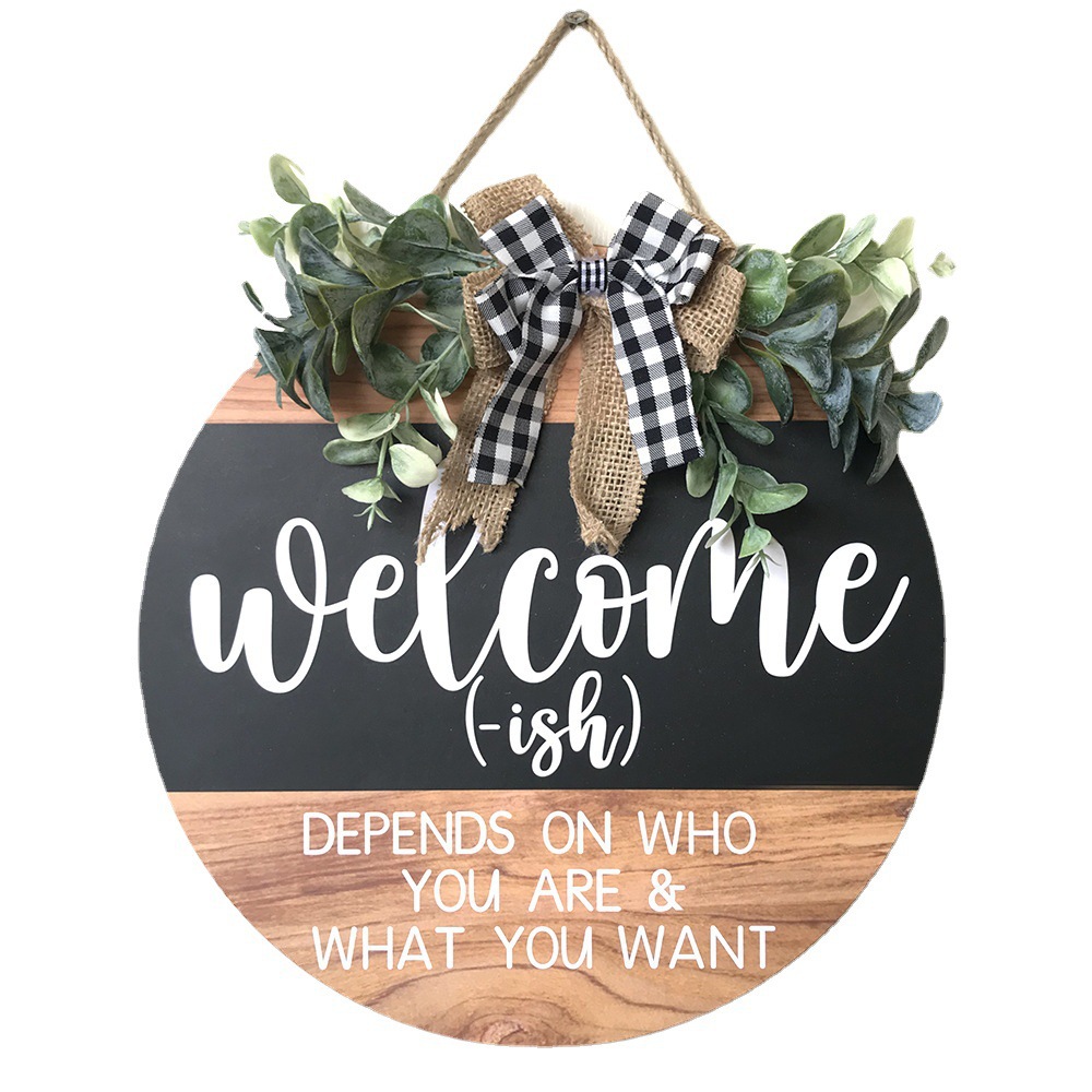 Cross-border wooden WELCOME sign "Welcome", bow simulation flower door hanging, Thanksgiving and Halloween welcome decoration