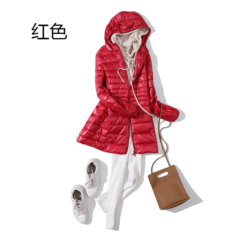 Cross-Border Amazon Autumn And Winter New Light Down Jacket Women's Mid-Length Hooded Large Size Slim Women's Coat Winter Tide Specification drawing