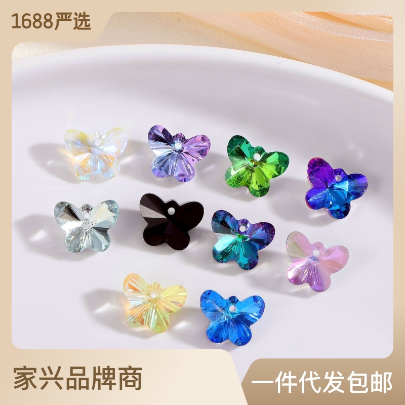 外贸品质 美甲钻饰水晶蝴蝶 竖孔切面尖底吊坠 DIY饰品配件有孔