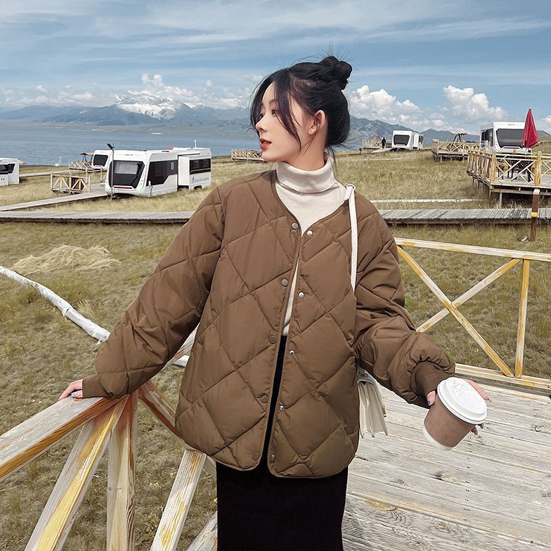 Korean Version Of Large Size Cotton-Padded Women's Short Rhombelled Collarless Small Fragrance Light Winter Cotton-Padded Coat Coat Specification drawing