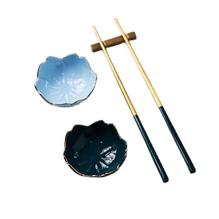 Sakura Gilt Phnom Penh Sauce Dish Ceramic Tableware Restaurant Household Soy Sauce Vinegar Dish Japanese Cuisine Seasoning Dish Item Picture