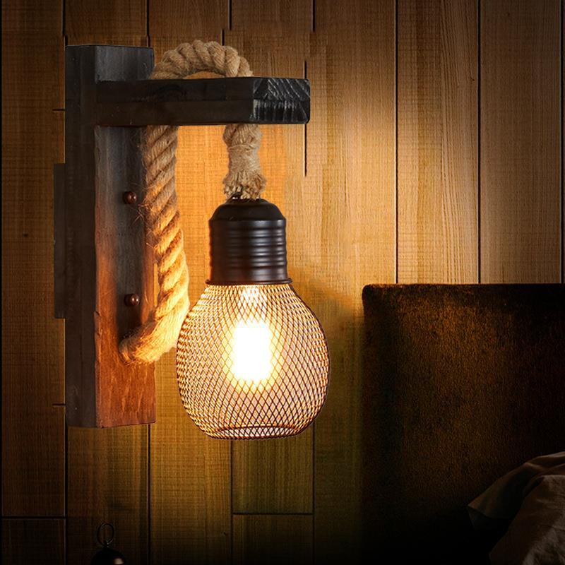 American country retro coffee shop, industrial-style corridor decorative lighting fixtures, restaurant and bar, creative woodwork, wooden wall lamps Application Scenario