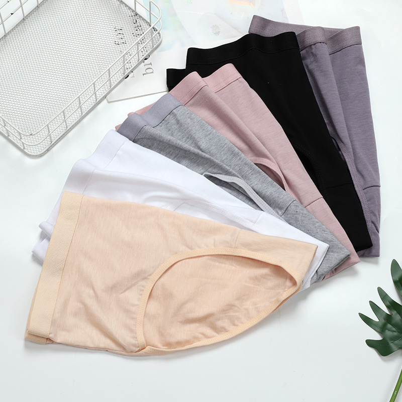Women's solid-colored cotton underwear, simple and elegant student high-elastic, comfortable, breathable, hip-lifting, large-sized mid-waist triangle pants details Picture