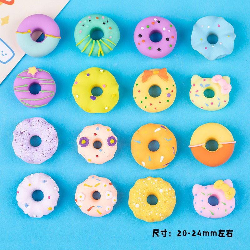 Resin accessories cartoon simulation food toy doughnut diy cream plastic phone case patch storage box decorative materials details Picture