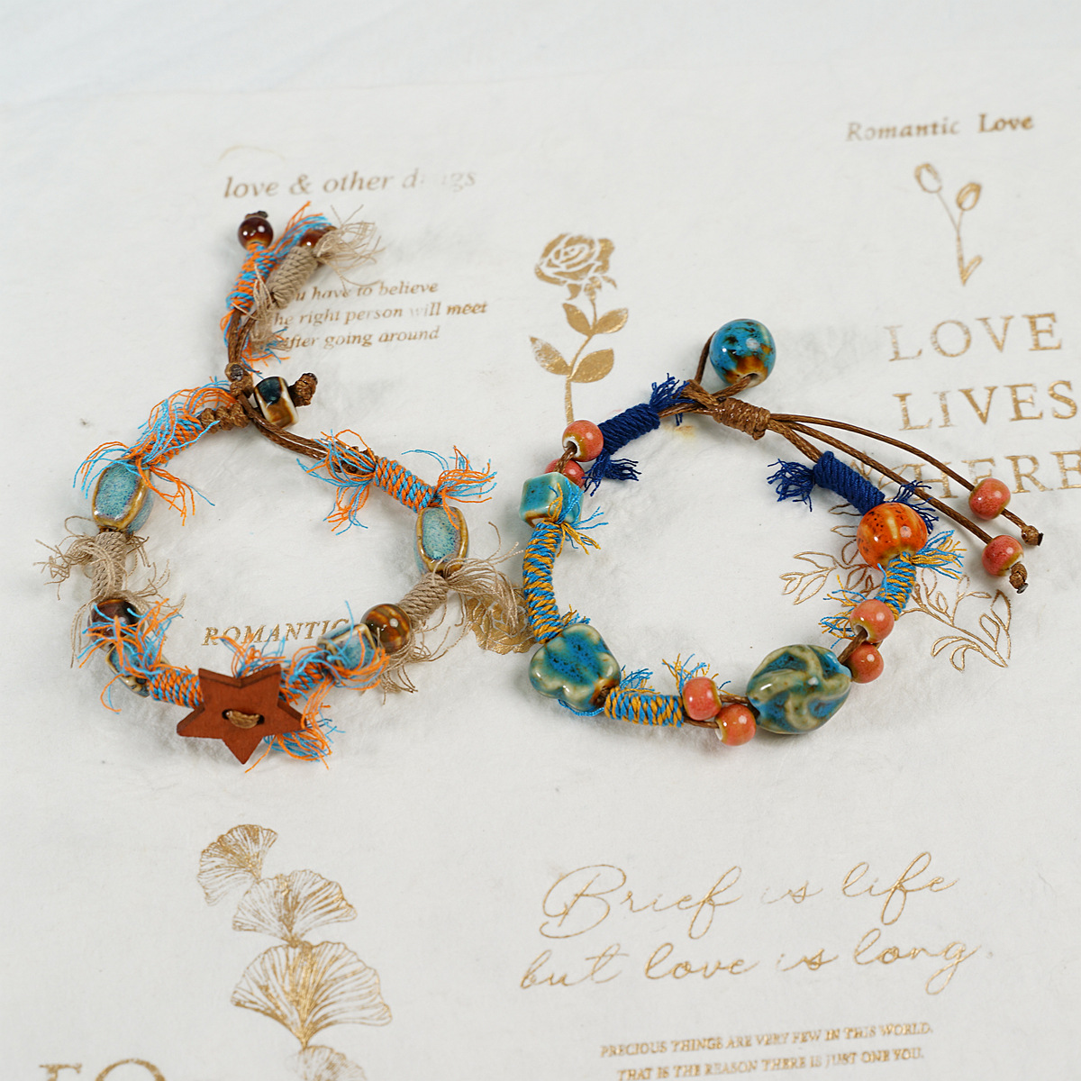 景德镇新款重工编织民族风藏风流苏陶瓷编绳手绳时尚氛围感饰品