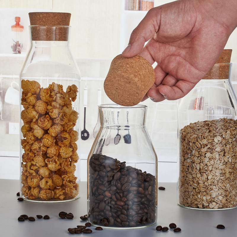 Wholesale Transparent Glass Sealed Jar Household Tea Grain Storage Bottle Cork Glass Storage Jar Application Scenario