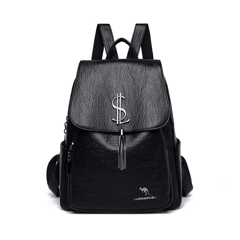 New kangaroo tassel women's soft leather backpack, fashionable large-capacity schoolbag, best-selling student bag, mom bag Item Picture