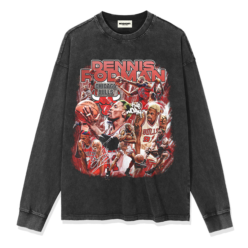 THE Word Rodman short-sleeved T-shirt, men's long-sleeved American retro hip-hop, European and American heavyweight round-neck hooded sweatshirt Item Picture