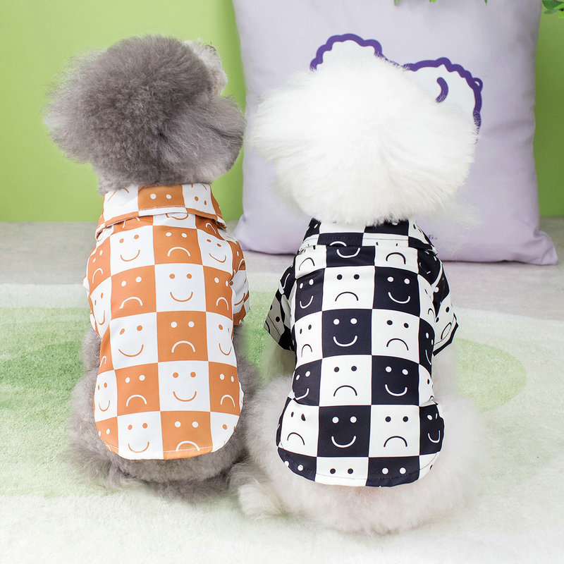方格笑脸衬衫狗狗衣服宠物新品棋盘格衣服博美狗狗服饰代发