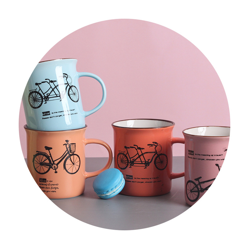 厂家直供陶瓷杯子 创意自行车图案家用水杯 办公咖啡马克杯详情图5