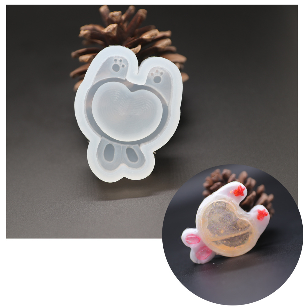 0410ns爱心兔耳朵滴胶流沙硅胶模具diy饰品硅胶模具浦江工厂供货