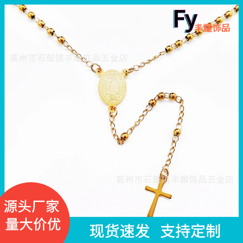 3mm golden collarbone chain, stainless steel round bead necklace, cross necklace, hot-selling jewelry accessories on Amazon Specification image