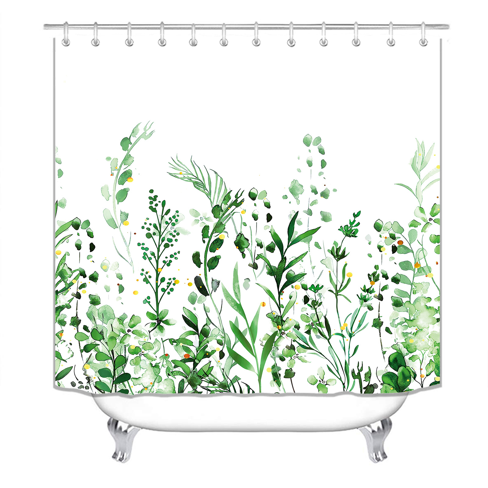 北欧跨境数码涤纶浴室绿色植物浴帘 配送白色C型塑料挂环量大从优详情图5