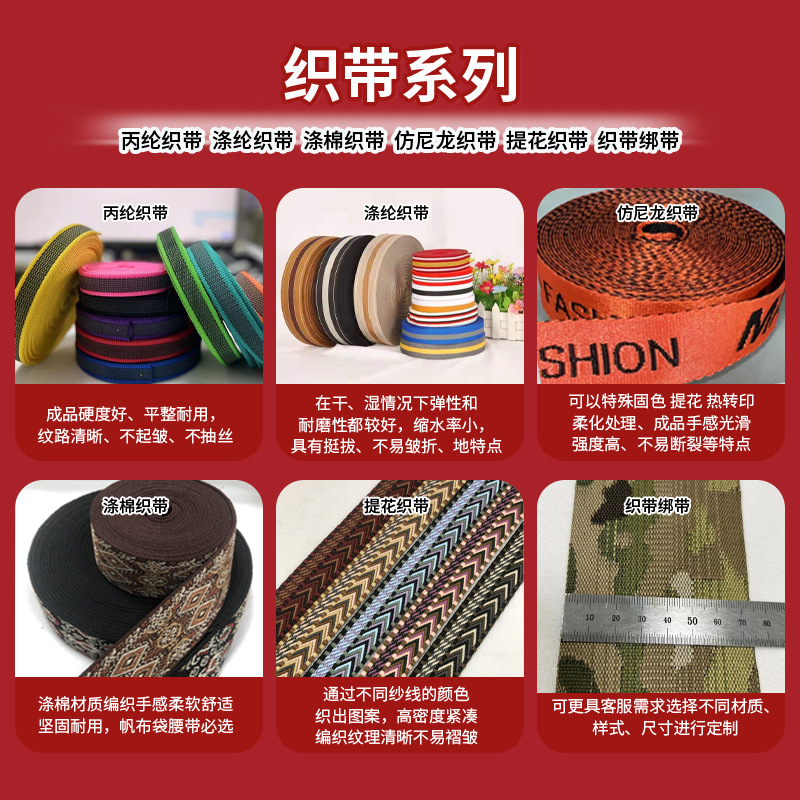 2.5CM Ethnic-style jacquard webbing polyester intercolor webbing bag opening decoration clothing accessories in stock bag details Picture