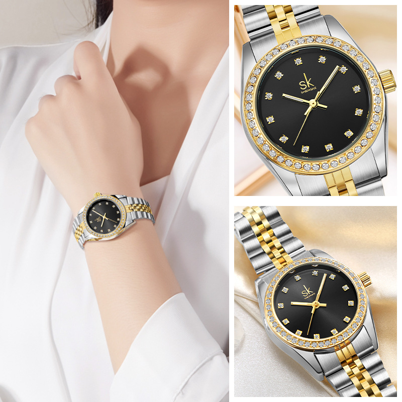 SK Women's Watch with steel band business light Luxury Fashion Waterproof diamond-encrusted British Watch Cross-border 0156 details Picture