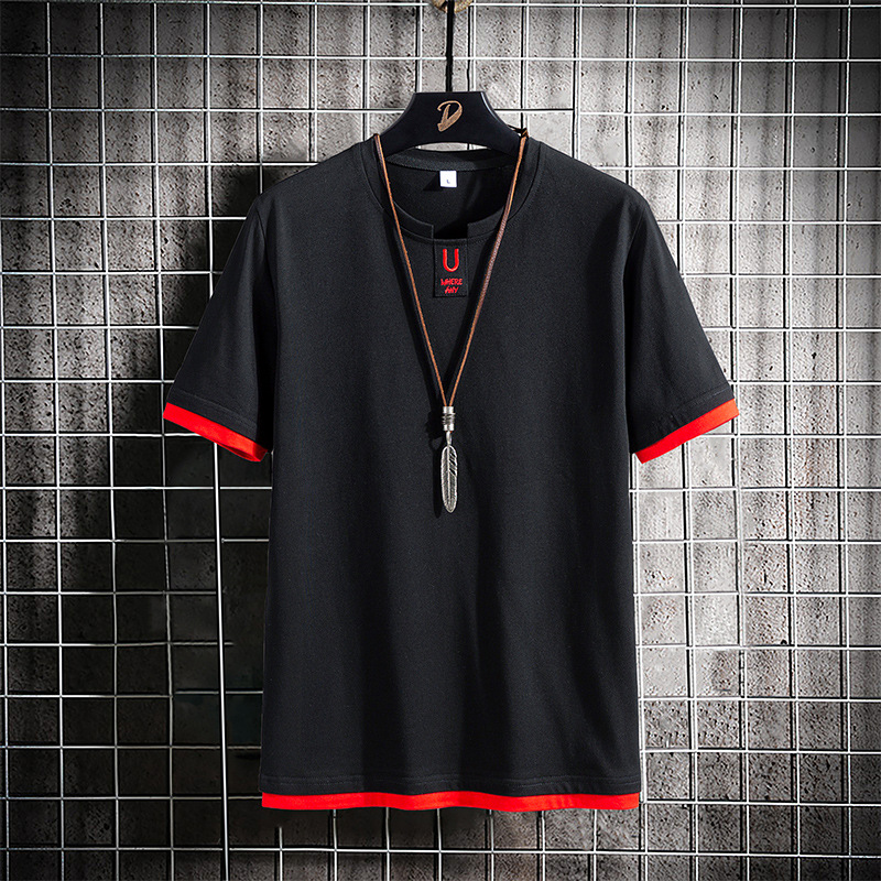 Men's 2024 Summer new short-sleeved T-shirt, Hong Kong Trend brand embroidered casual wear, two pure cotton base layer shirts for men