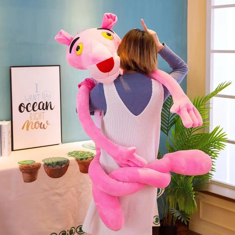 The Same Pink Panther Stuffed Toy Naughty Pink Naughty Leopard In Bed With You To Sleep Leg Puppet Application Scenario