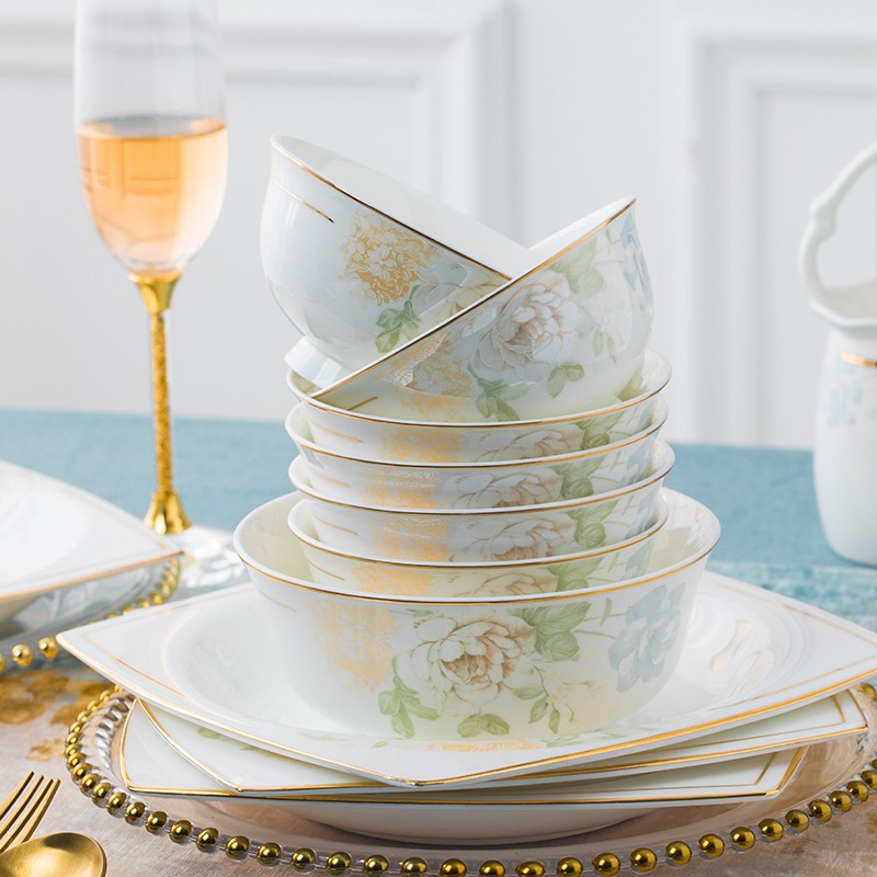 Dish Wholesale Jingdezhen Ceramic Bone China Household Tableware Light Luxury Bowl Bowl Bowl Bowl Bowl Tableware Creative Gifts
