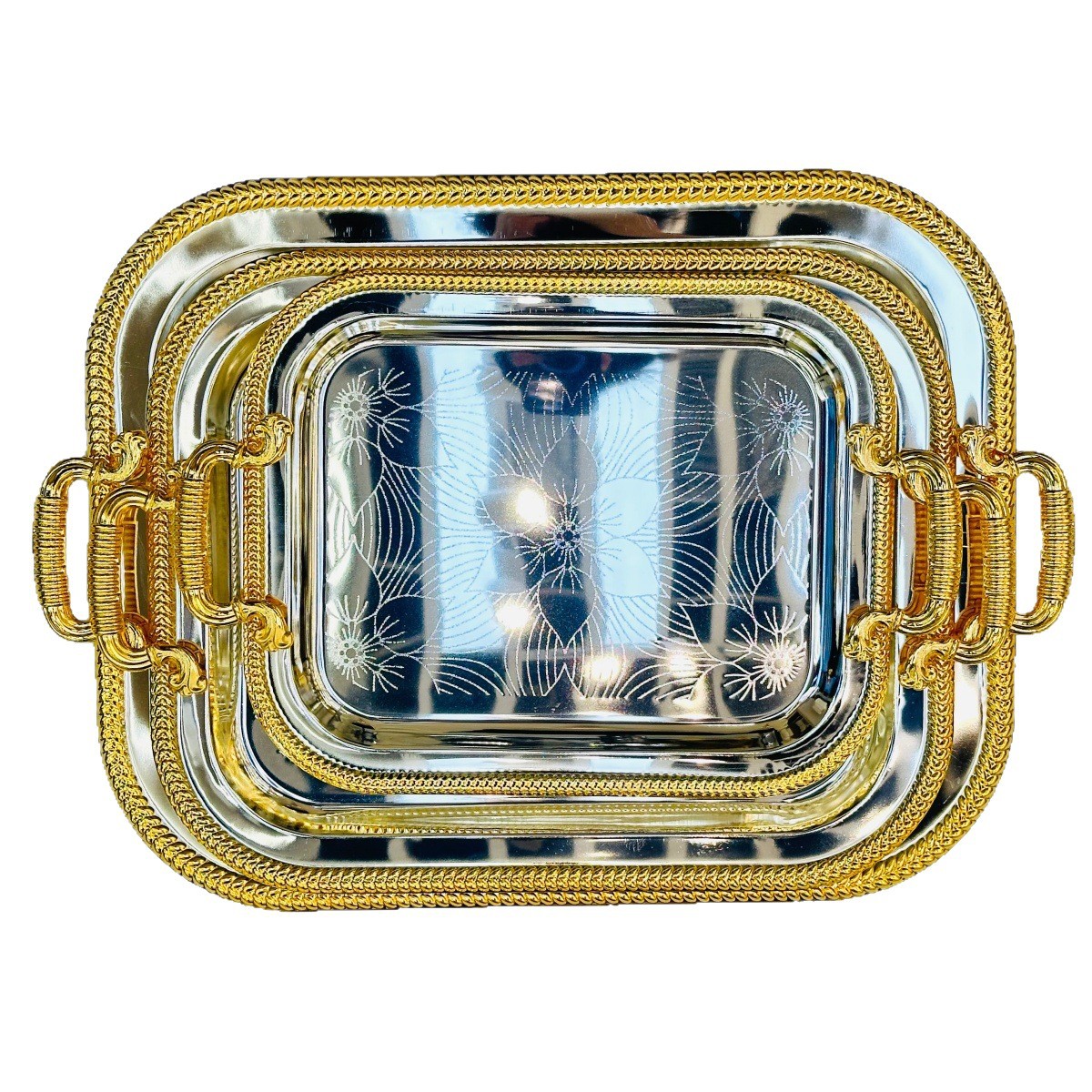 Light luxury oval-shaped silver gold-edge tray, fashionable storage dessert plate decoration, high-end Middle Eastern household dried fruit tray Item Picture