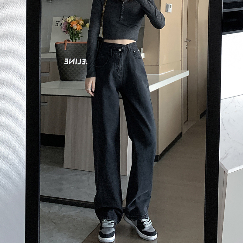 Blue wide-leg jeans for women in summer 2022, thin, cross-waist, loose, high-waisted, straight, floor-length design pants Application Scenario