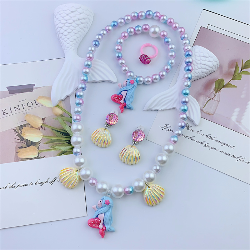 Kids Mermaid necklace Kids bracelet Kids Jewelry set Cute girls Shell delicate girls Cross border details Picture