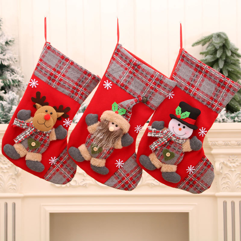 Cross-Border New Three-Dimensional Large Christmas Socks Gift Bag Santa Bells Plaid Socks Christmas Decorations Application Scenario
