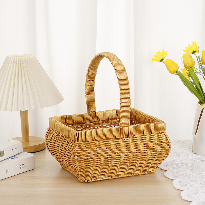 New simple and retro hand-woven basket, eco-friendly grocery shopping basket, household plant hand-woven basket Specification image