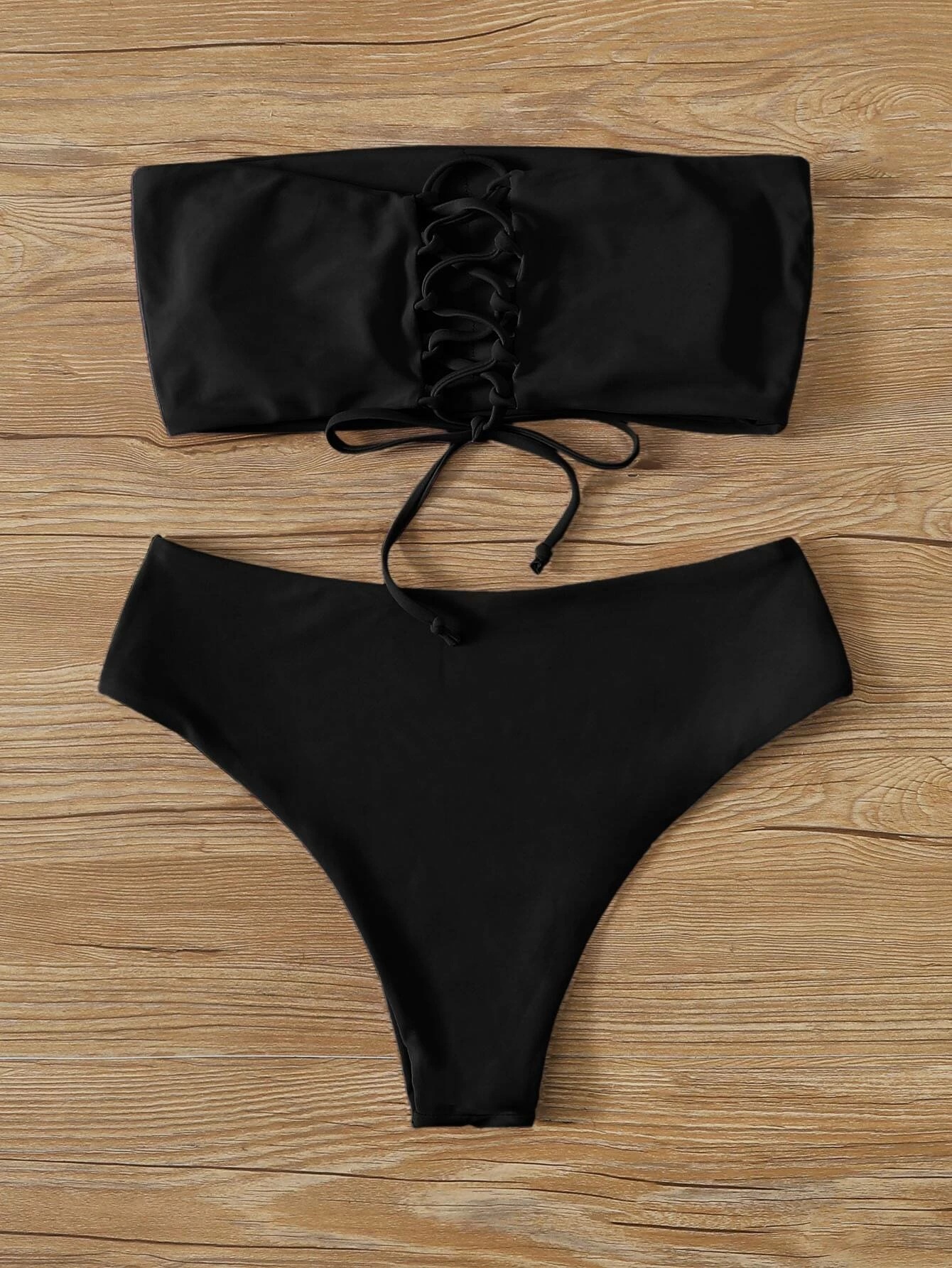 Foreign Trade Europe And The United States Sexy Solid Color Top Breast Split Bikini Swimsuit Bikini Spot Exports details Picture