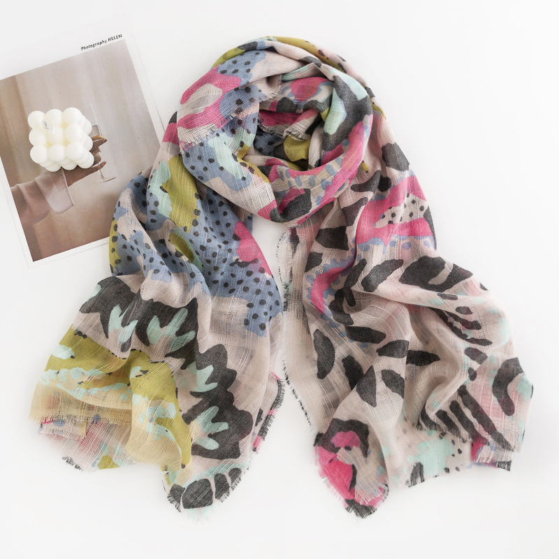 Spring Thin Printed All-Match Design Delicate Braided Pattern Scarf Irregular Short Beard Pattern Scarf Shawl Item Picture