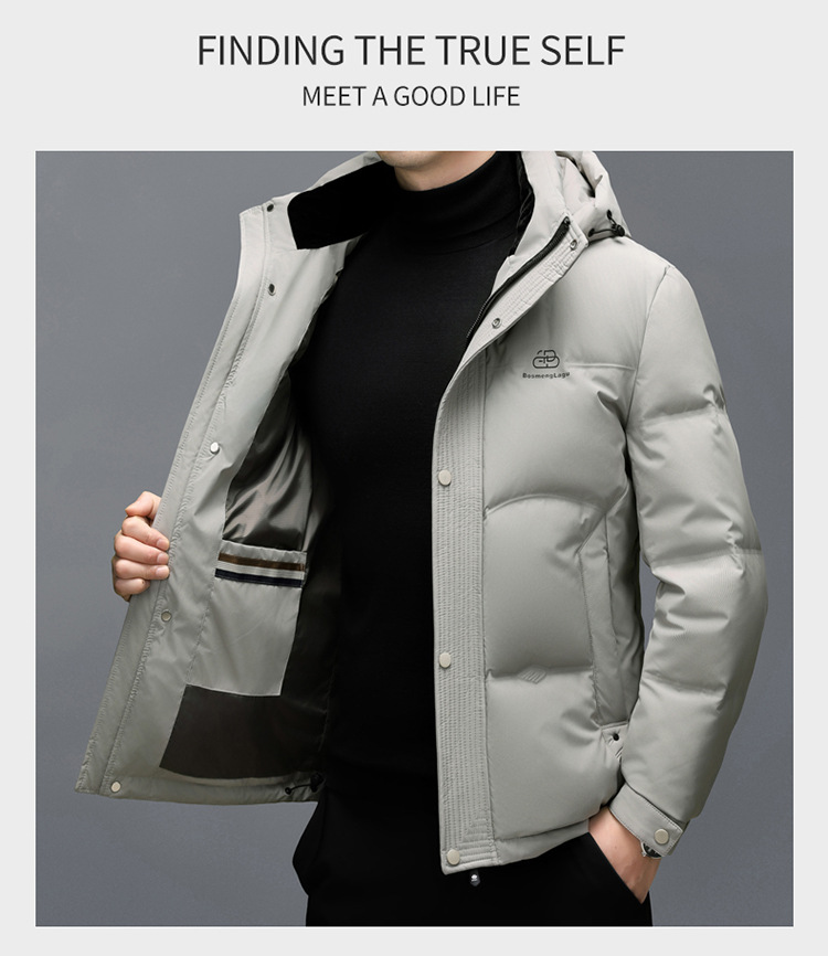 The new hooded down jacket for men in winter is warm and thick. The white duck down casual business jacket for middle-aged dads is trendy pic 22