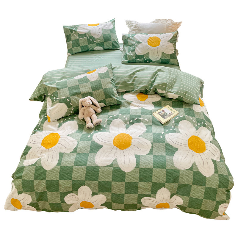 Ins-style pure cotton four-piece set, all-cotton quilt cover, fresh and delicate floral bed sheet, quilt cover, bed hat style bedding Item Picture