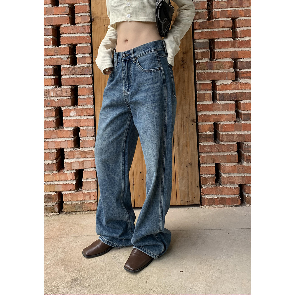 Yuyi Casual Jeans for Women 2024 Spring ins Korean Style Retro loose drape wide-leg Pants for Women A9038