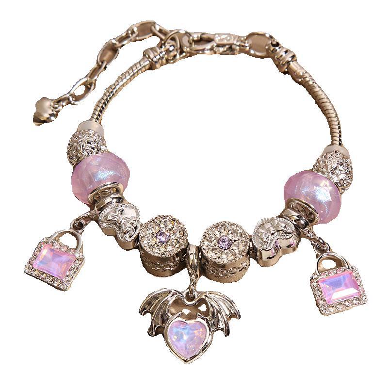 Pan estilo pulsera mujer influencers sen set ins niche luz lujo morado boraja perlas amor colgantes pulsera pulsera Item Picture