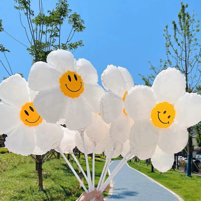 小雏菊花朵气球太阳花笑脸铝膜气球生日摆拍装饰道具摆地摊手持气球