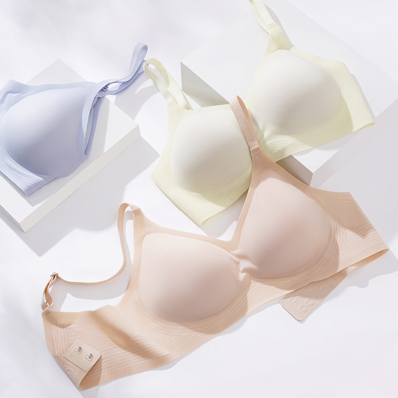 Summer Cool Seamless Underwear Thin Underwire Ultra-Thin Bra Small Chest Push-Up Fixed Cup Ice Silk Breathable Bra details Picture