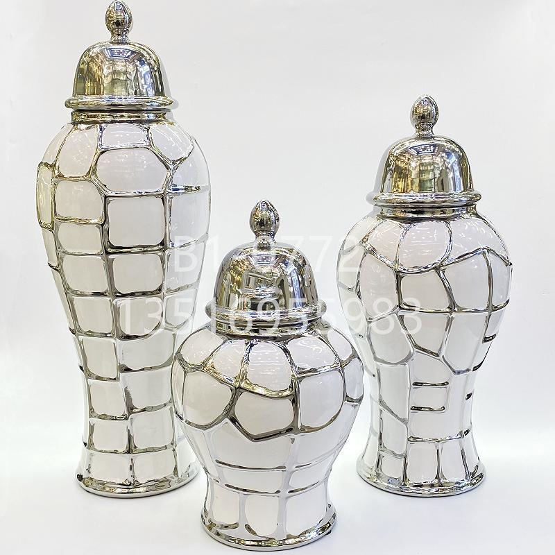 金堡花瓶简约轻奢电镀陶瓷将军罐欧式花瓶工艺品软装玄关储物罐
