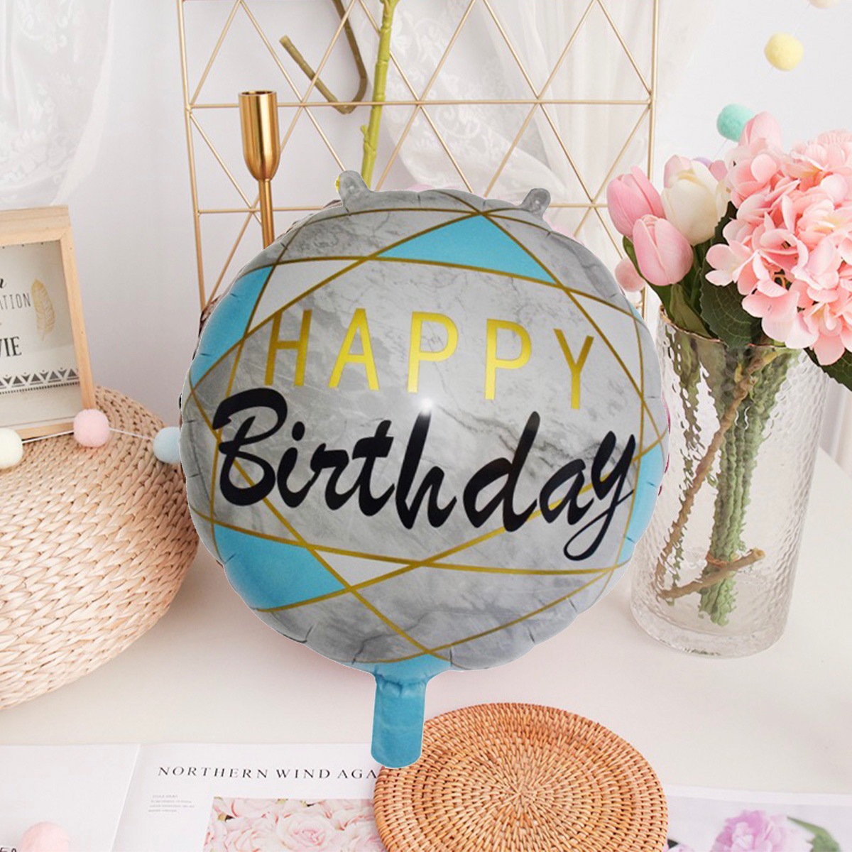 Cross-border English 18-inch round balloon aluminum film balloon powder blue birthday party balloon decoration and arrangement can float in the air Specification image