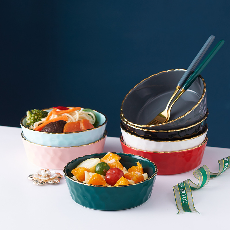 北欧餐具陶瓷碗 家用水果甜品碗陶瓷水果沙拉碗意面早餐碗花边碗图