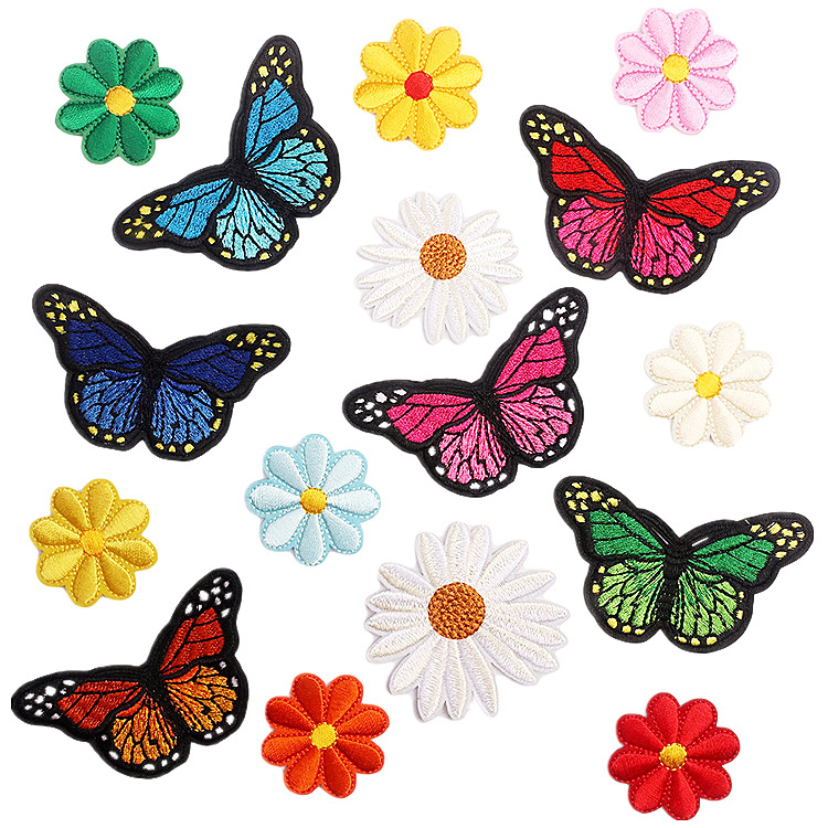 2023 New Mixed Flower Embroidery Patch Cartoon Butterfly Computer Embroidery Label Ironing Small Red Flower Patch Amazon Specification drawing