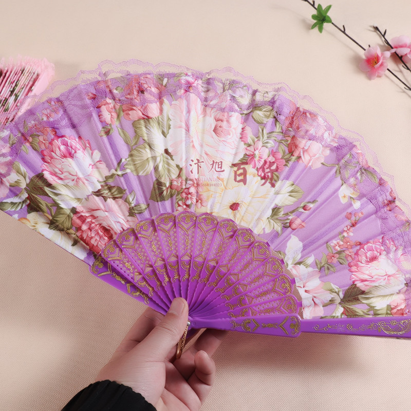 Lady fan Folding fan dance fan Lady fan Gift fan lace lace fan Lace gilding advertising fan