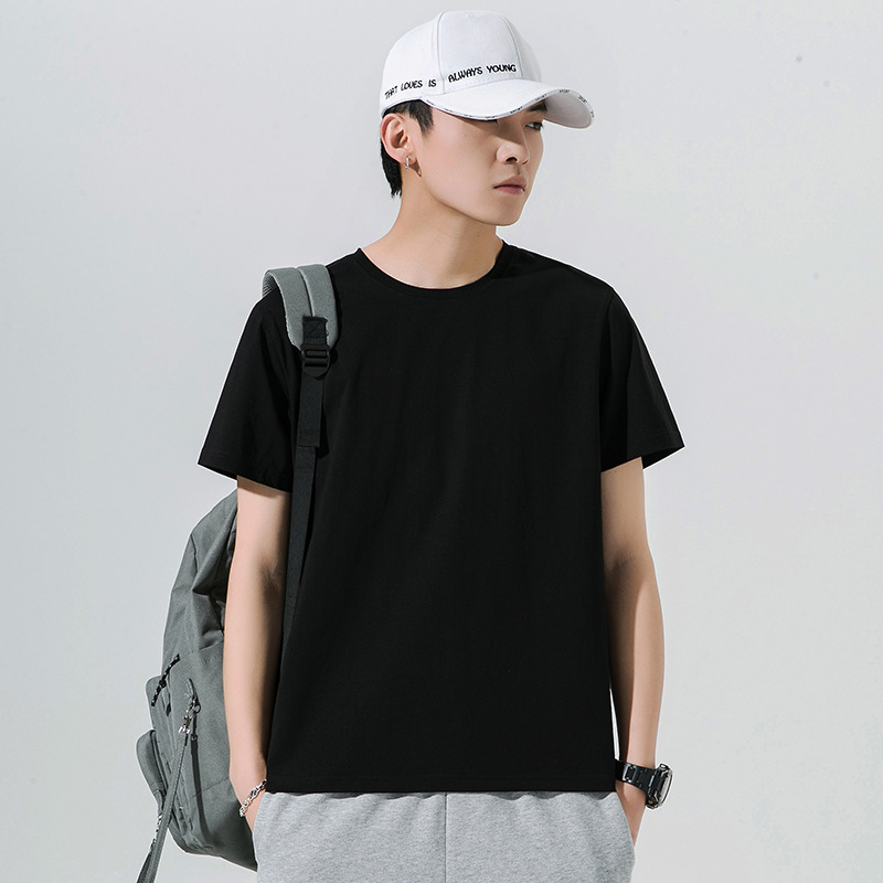 High-quality ice silk cotton short-sleeved men's T-shirt, Hong Kong trend, ins casual half-sleeved, Japanese solid color short-sleeved, unique and versatile details Picture